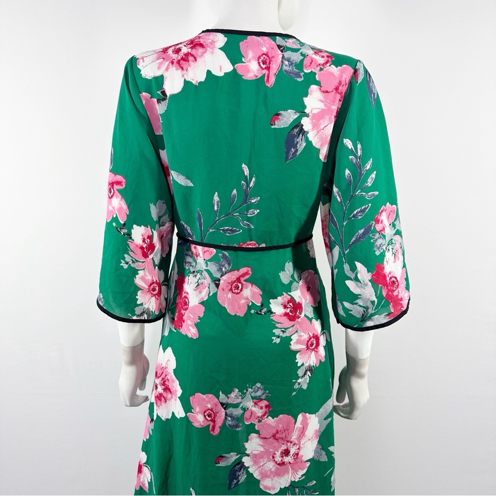 Lulus Green Floral Kimono Topper Size S/M Summer Classic Vacation Beach Casual - Picture 8 of 12